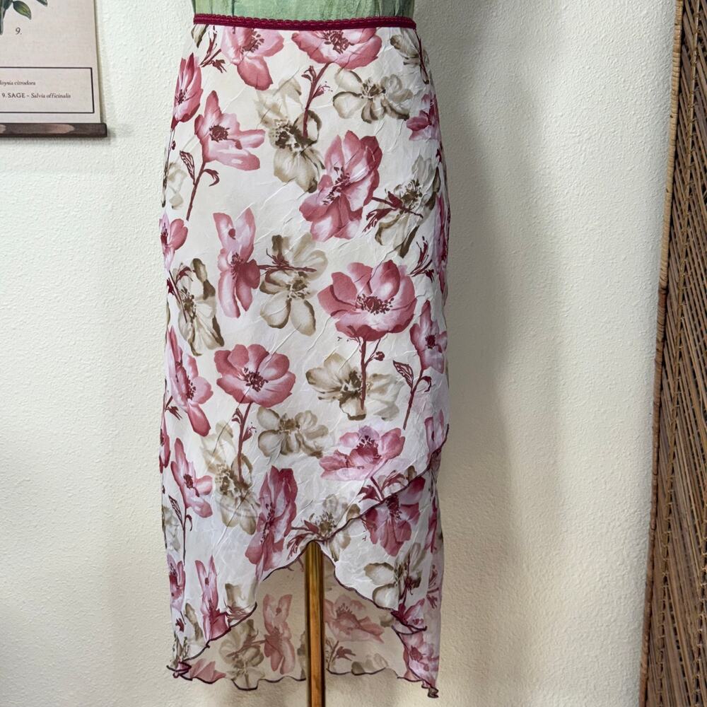 90s Y2k Floral Asymmetric Skirt Romantic Dolly Kei Coquette Fairy Cottage M